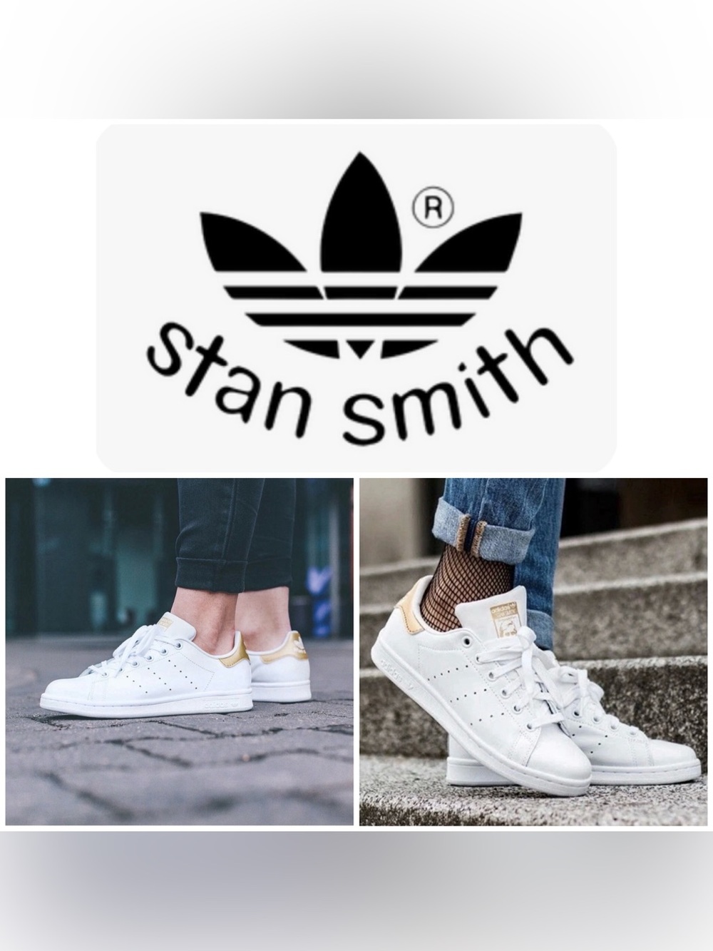 NWT ADIDAS STAN SMITH Women 11 Men 9.5 White Leather Sneakers Gold Heel Tab shoe